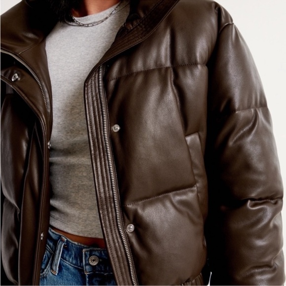 ABERCROMBIE vegan ultra mini leather puffer brown - Picture 3 of 4